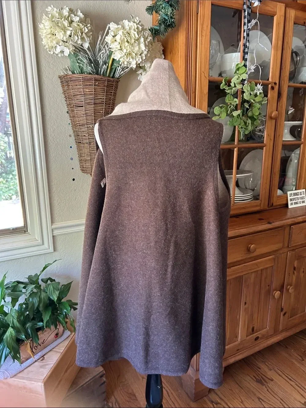 Reversible Brown and Cream Shawl-Collar Wrap